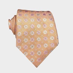 NWT Canali Italy Silk Tie Deadstock Peach Purple FloralMedallion Jacquard 3.5"